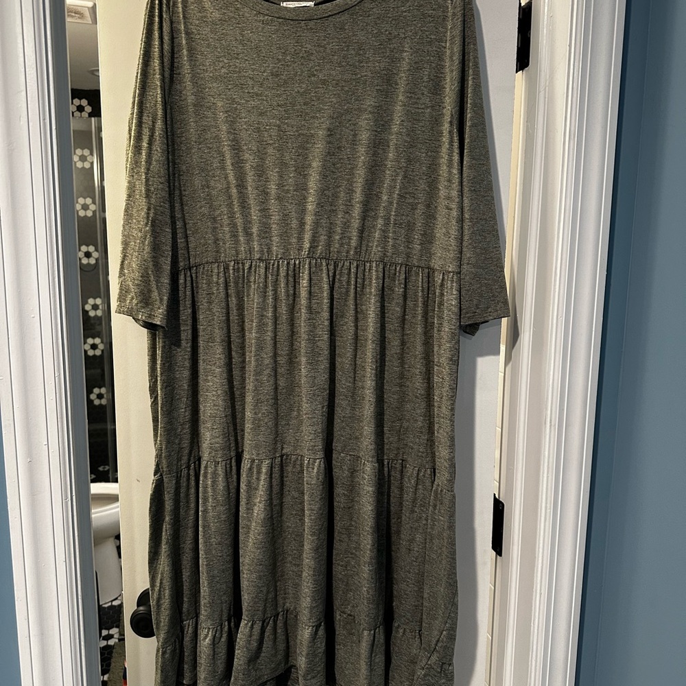 Olive Green Tiered Midi Dress
